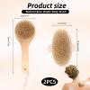 2Pcs Dry Body Brush Set Include Vegan with Handle and Brushing Body,Natural Bristle Brush for Deep Exfoliation Lymphatic Drainage and Blood Circulation Skin Health view 2