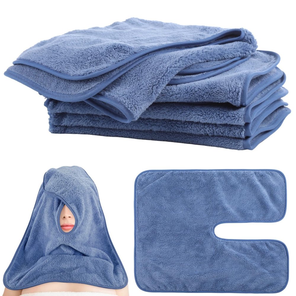 DIMEGON 12 PCS U-Shaped Facial Towels, Split Design, Soft Esthetician Towel, Facial Stem Massage Cleansing Towel, Coral Fleece Face Cloth for Beauty Salons, Skin Care, SPA Centers