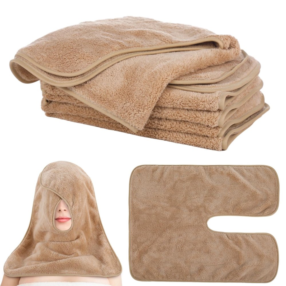 DIMEGON 12 PCS U-Shaped Facial Towels, Split Design, Soft Esthetician Towel, Facial Stem Massage Cleansing Towel, Coral Fleece Face Cloth for Beauty Salons, Skin Care, SPA Centers