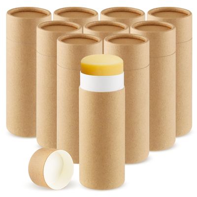 10 Pcs 75g/2.5oz Paperboard Deodorant Tubes Refillable Cardboard Tubes Empty Solid Perfume Container Lotion Sticks Jars for DIY Cosmetic Samples Deodorant - Brown