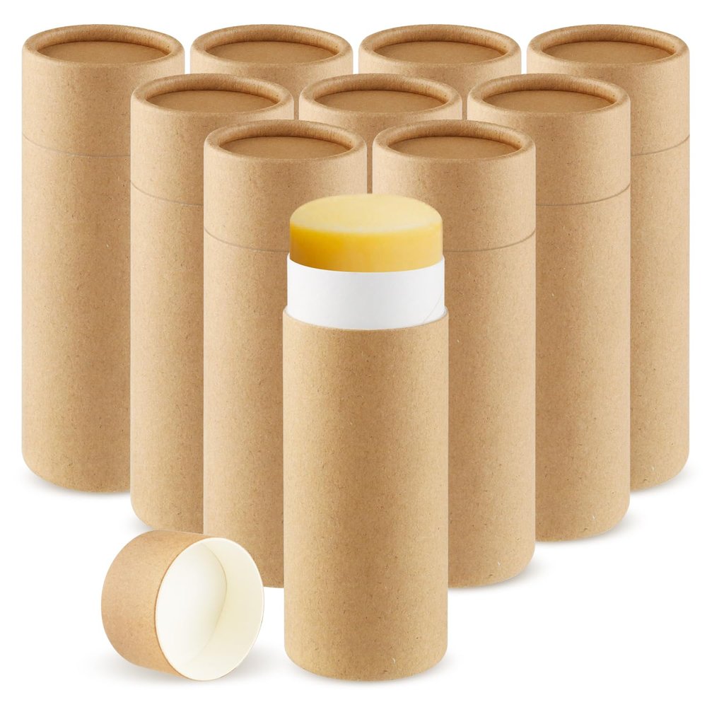 10 Pcs 75g/2.5oz Paperboard Deodorant Tubes Refillable Cardboard Tubes Empty Solid Perfume Container Lotion Sticks Jars for DIY Cosmetic Samples Deodorant - Brown