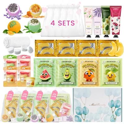 28Pcs spa birthday party supplies,4 Set Spa Party Favors kit with Facial Masks Eye Patches Hand Cream Lip Balm Foot Bath Bombs,Ideal Gift for Sleepovers & Birthdays,Safe for All Skin Types