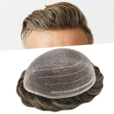 PUNRU HAIR Men Hairpiece Toupee For Men Fine Welded Mono Men's Toupee Human Hair Replacement Systems For Men Hair Prosthesis 8X10 Inches 100% light to medium density#430 4# MEDIUM BROWN+30% GREY
