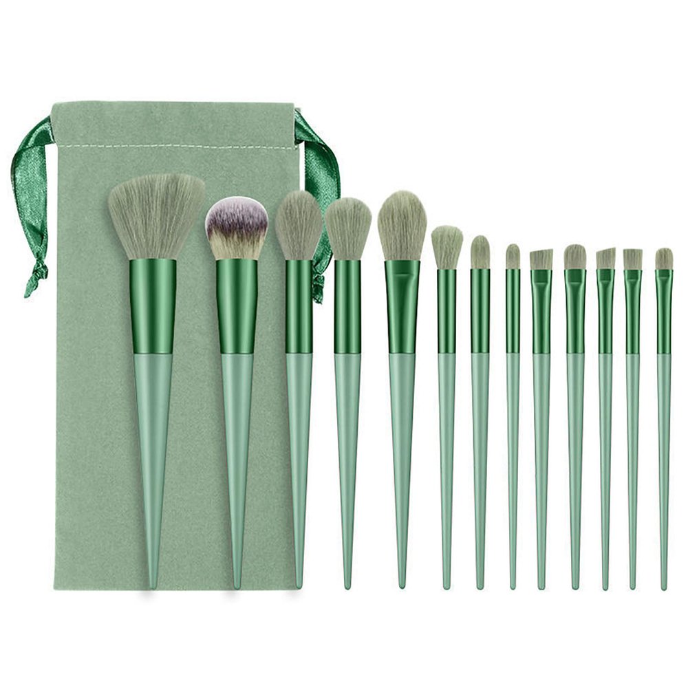 13-piece Makeup Brush Set Portable Powder Blush Brush Eye Shadow Lip Brush Full Set Storage Beauty Tools (13 brushes + cyan velvet bag)