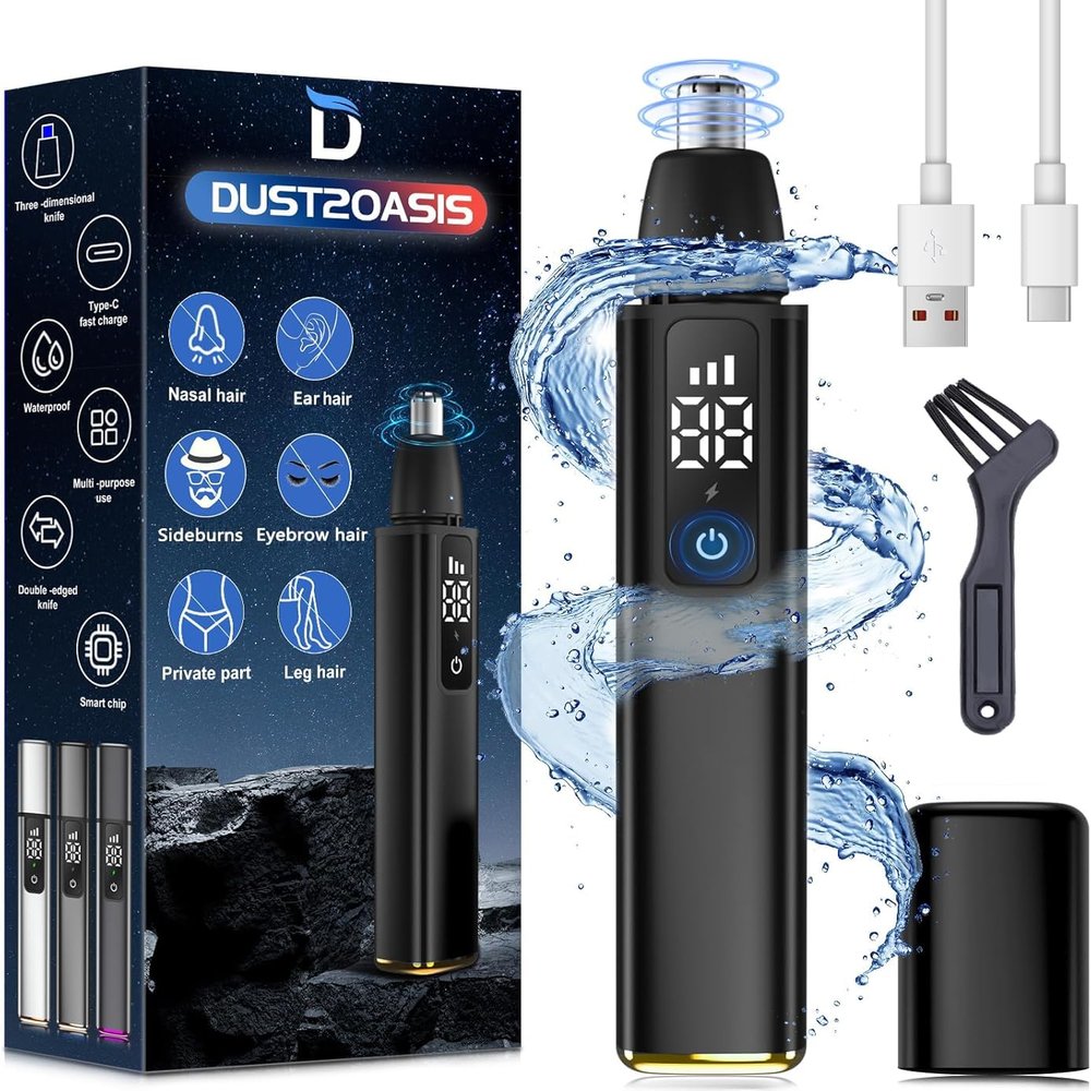 Ear Nose Hair Trimmer for Men Women2024 Nose Trimmer Clipper Pro-15,000 RPM Motor with 3 Speed and LED Display, Hair Trimmer Set with Dual Edge Blades, IPX7 Waterproof, Type C Rechargeable