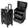 TREMENPOW Rolling Makeup Train Case 3 in 1 Portable Large Storage Cosmetic Travel Trolley 2 Drawer Nail Case Cart Trunk with Keys Swivel Wheels for Make-up Artist, Hairstylists, Nail Tech Make up view 1