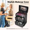 TREMENPOW Rolling Makeup Train Case 3 in 1 Portable Large Storage Cosmetic Travel Trolley 2 Drawer Nail Case Cart Trunk with Keys Swivel Wheels for Make-up Artist, Hairstylists, Nail Tech Make up view 2