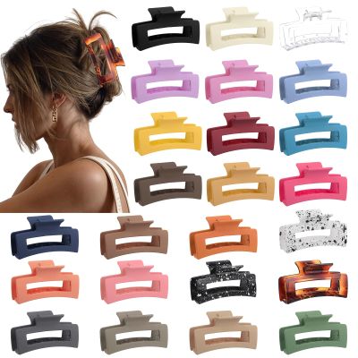 24 Pcs Medium Hair Claw Clips Set, 3.35 Inch Rectangle Claw Clips for Thick and Thin Hair Square Hair Clips for Women, Rectangle Hair Clip Banana Jaw Clip Hair Accessories for Girls (24 Colors)