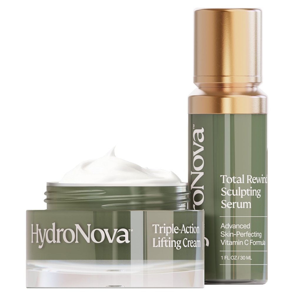 HYDRONOVA Skincare Bundle: Anti-Aging Face & Neck Cream + Total Rewind Sculpting Serum Skin-Firming, Wrinkle-Reducing Moisturizer & Line-Smoothing Dark Spot Corrector