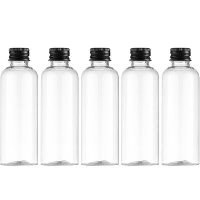 50PCS Empty Clear Plastic Sample Bottles with Aluminium Screw Cap Tiny Jars Cosmetic Container Travel Refillable Bottle 5 ml-500 ml (black lid,100ml)