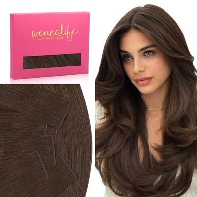 WENNALIFE Invisi Edge Tape in Hair Extensions Human Hair, 16 Inch 25g 10pcs Chocolate Brown Invisible Luxury Remy Hair Extensions Natural Seamless Injected Tape Straight Extensiones De Cabello Humano