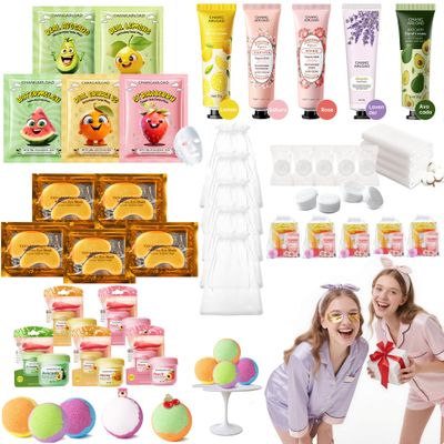 35 Pcs Spa Party Supplies for 5  Spa Gifts for Women, Girls & Kids | Spa Set with Eye & Face Masks, Lip Balm, Hand Cream, Bath Bombs, Towels & Gift Bags | Spa Kit for Birthdays, Sleepovers, Spa Days