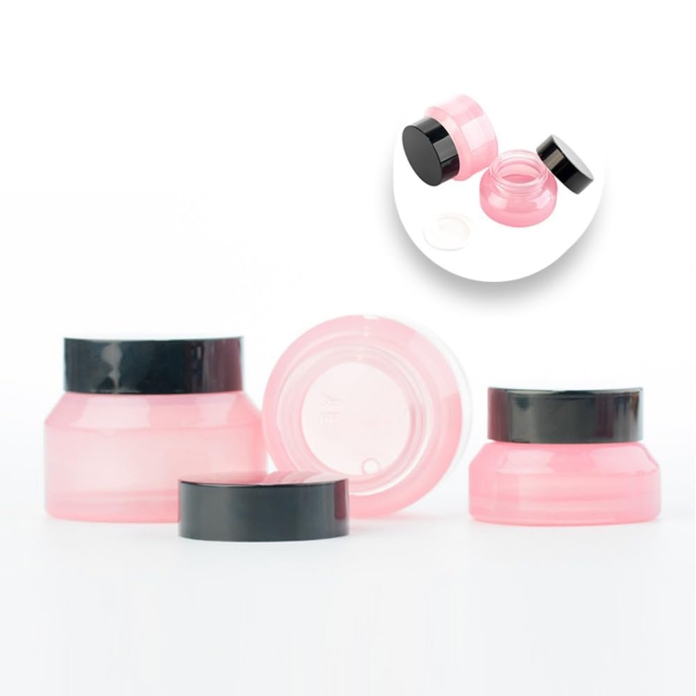 20PCS 15g/30g/50g Glass Cosmetic Jars with Inner Liner, Round Empty Travel Refillable Bottles for Body Skincare Lotion, Cosmetic Samples & DIY Beauty Tools Accessories (30g,Pink)