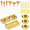 23 Pcs Esthetician Supplies 3 Stainless Steel Gold Mixing Bowls Gold Small Serving Tray 3 Compartment Serving Tray 3 Facial Fan Brushes 3 Face Mask Applicator Brush 12 Facial Sponge Compressed Round view 1