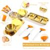 23 Pcs Esthetician Supplies 3 Stainless Steel Gold Mixing Bowls Gold Small Serving Tray 3 Compartment Serving Tray 3 Facial Fan Brushes 3 Face Mask Applicator Brush 12 Facial Sponge Compressed Round view 3