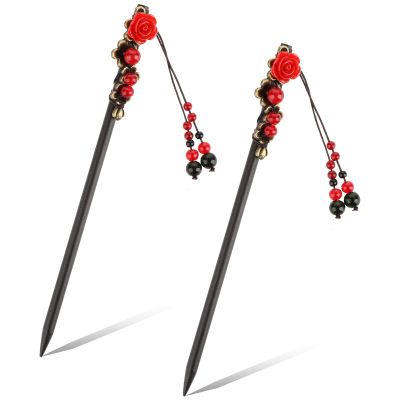 2 Pack Chinese Wooden Hair Sticks Chinese Hair Pins Hair Chopsticks for Women Retro Wooden Hairpins Japanese Classic Hair Chopsticks Handmade Flower Hair Accessories for Women Long Hair