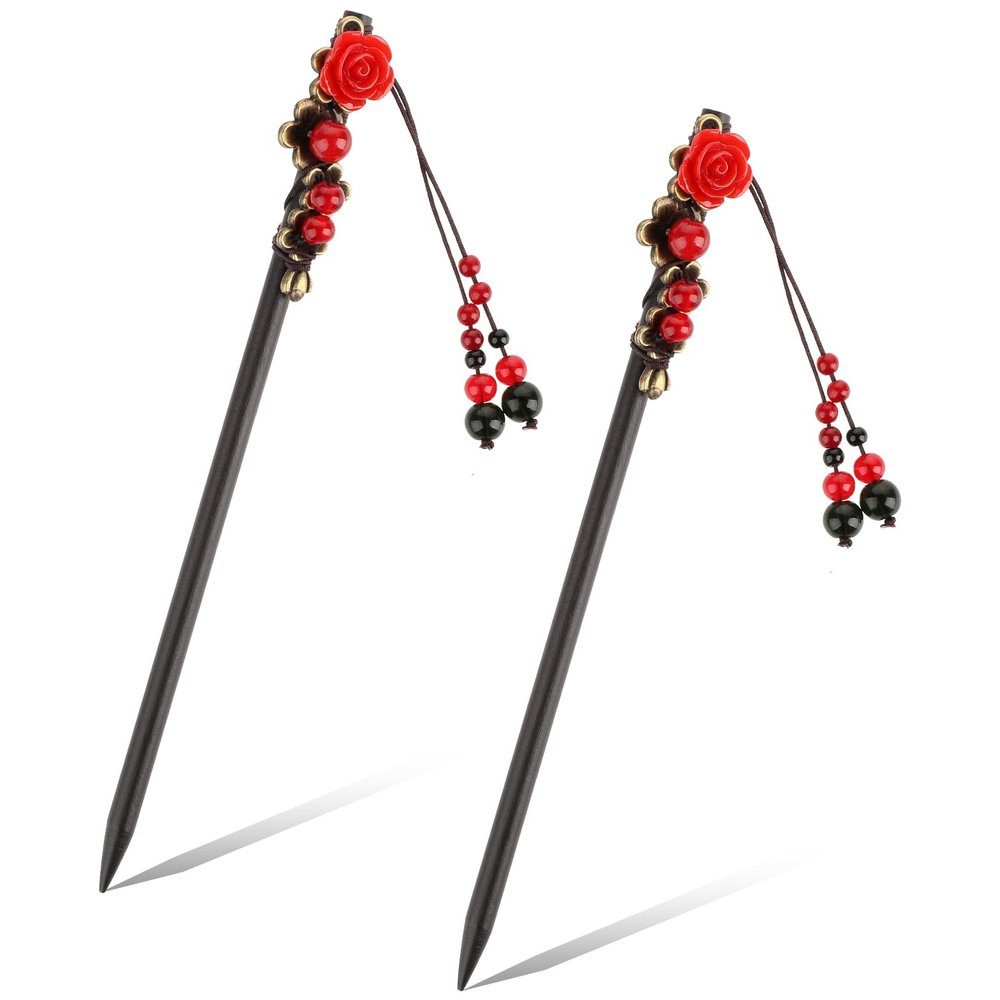 2 Pack Chinese Wooden Hair Sticks Chinese Hair Pins Hair Chopsticks for Women Retro Wooden Hairpins Japanese Classic Hair Chopsticks Handmade Flower Hair Accessories for Women Long Hair