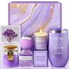 Purple Spa Gift Set, 6-Piece Bath and Relaxation Set with Tumbler, Candle, Bath Bomb, Bath Salt, Soap, and Greeting Card view 1