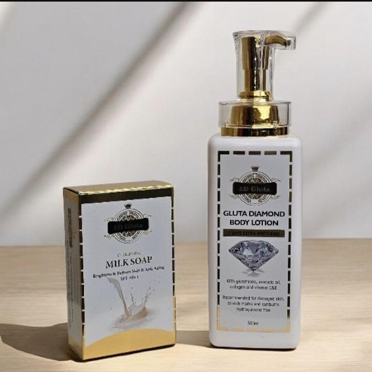 Diadia White Cosmetics 5D Gluta Diamond Body Lotion & Milk Soap Bar, Nourishing Moisturizing Body Lotion and Natural Face Soap for Women, Ultimate Duo for a Luxurious Self-Care Experience