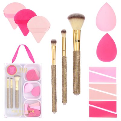21pc Glam Gem Rhinestone Handle Makeup Brush Set - Assorted Blender