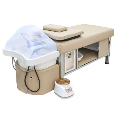 DERMALOGIC Metro Head Spa Bed, U-Shape Water Massage Shampoo Backwash Unit with Cover Pillow, Spa Resort Hair Salon Equipment, Khaki
