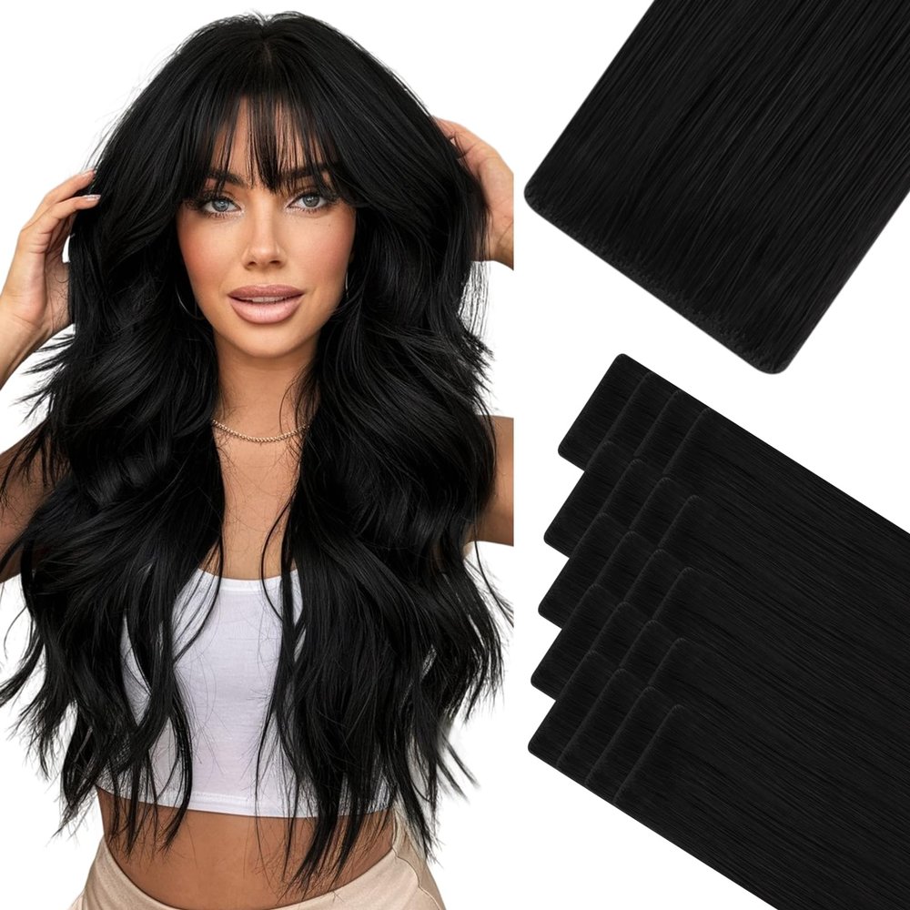 Hotbanana Invisi Edge Tape in Hair Extensions Human Hair, #1, 10 Inch