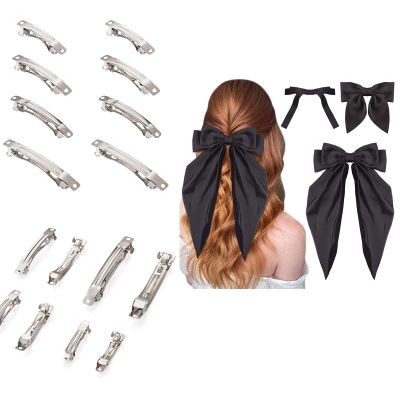 100Pcs Iron Blank French Barrette Hair Clip & 3Pcs Black Bow Hair Clips