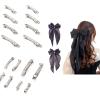 102Pcs Iron Blank French Barrette Hair Clip & Black Hair Ribbon Bow view 1