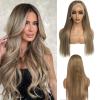 Belaved 13x6 Straight Lace Front Wigs Human Hair for Women, 24 Inch Highlights Ombre Light Brown to Brown with Ash Blonde HD Lace Frontal Wig Human Hair Glueless Pre Plucked Bleached Knots view 1