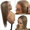Belaved 13x6 Straight Lace Front Wigs Human Hair for Women, 24 Inch Highlights Ombre Light Brown to Brown with Ash Blonde HD Lace Frontal Wig Human Hair Glueless Pre Plucked Bleached Knots view 3