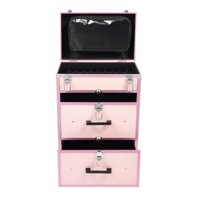 ACNAO Makeup Rolling Train Case, Pink Makeup Train Case, Trolley Rolling Makeup Train Case with 4 Wheels and Locks, Professional Cosmetic Make up Organizer Case for Hairdressers, Makeup Artists