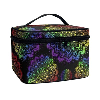 Jolamirel Rainbow Color Mandala Large Travel Toiletry Bag for Women Makeup Bag, Bohemia Ethnic Mandala Floral Dopp kit Portable Cosmetic Organizer for Toiletries