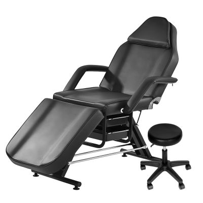 3-Section Tattoo Chair, 880 lbs Load Capacity Portable Esthetician Bed Adjustable Professional Salon Massage Bed, Black, with Spa Stool