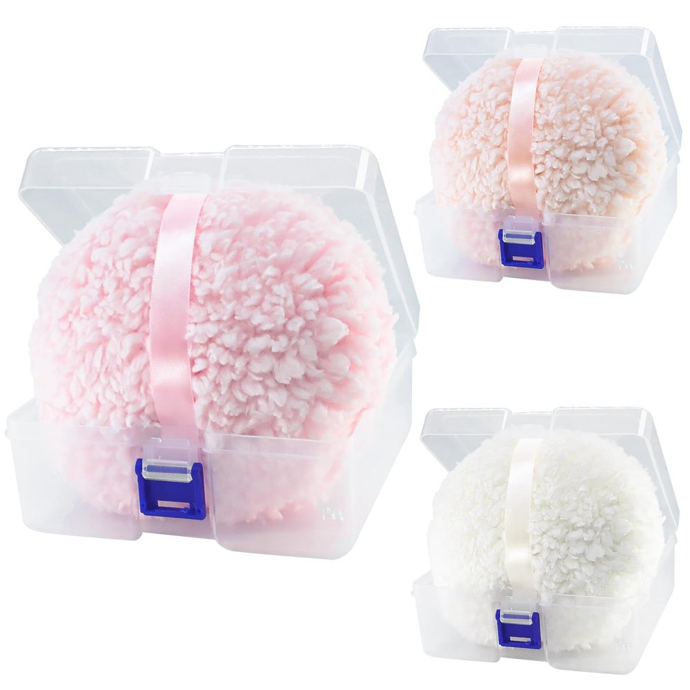 3 Pcs Large Body Powder Puff and Container, 6'' Dusting Body Powder Applicato (White Pink Skin Color)