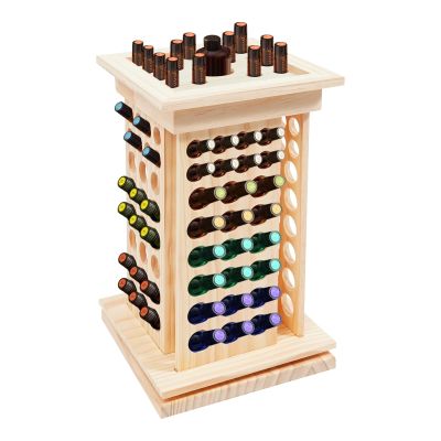 125 Slots Essential Oil Storage Shelf Wood Rotating Essential Oil Bottle Display Rack Wooden Farmhouse Style Essential Oil Stand Holder with Base for Aromatherapy Bottles Organization, Wood Color