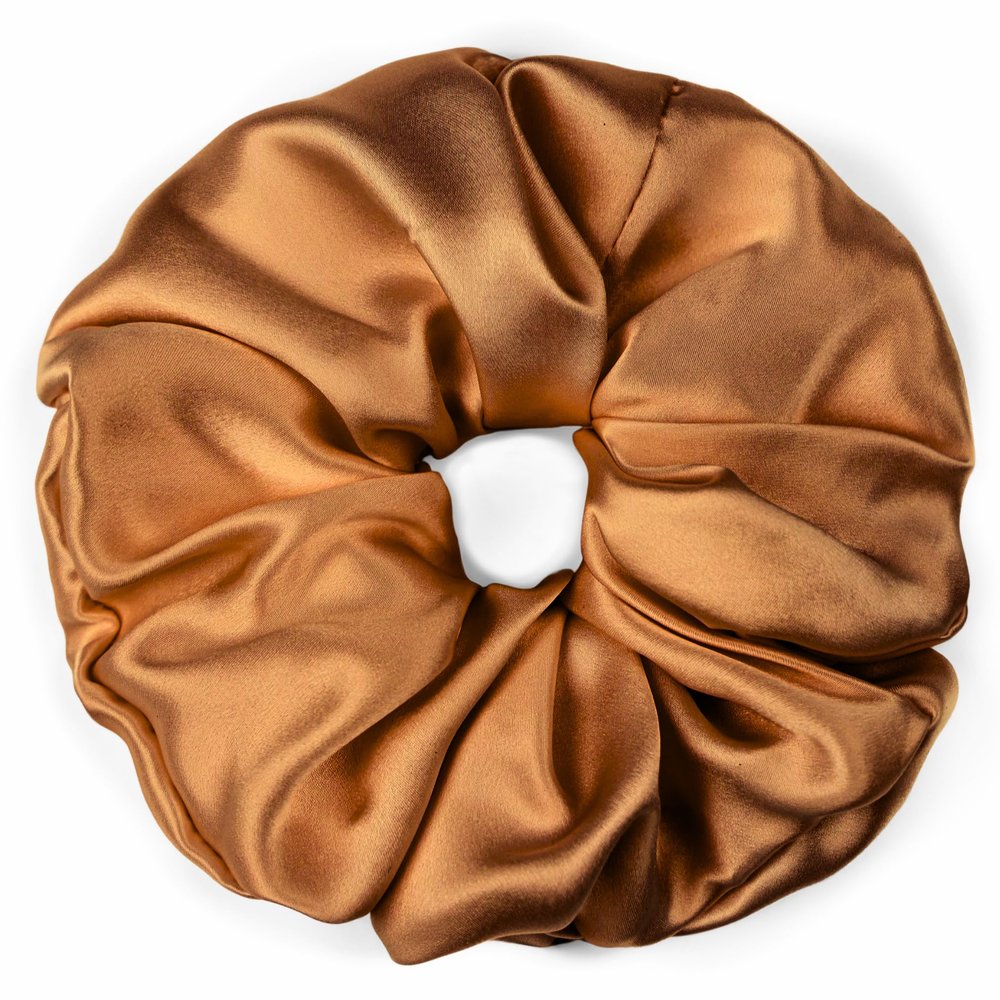 100% Pure Mulberry Silk Scrunchies  Handmade in USA  19 Momme 6A Grade Silk Hair Tie for Women & Girls  Gentle Elastic Ponytail Holder  No-Crease, Prevents Breakage & Frizz  Jumbo (Copper)