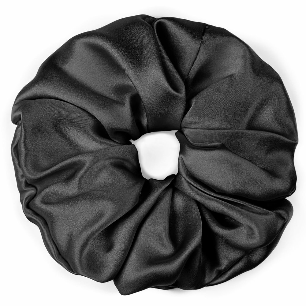 100% Pure Mulberry Silk Scrunchies Handmade in USA 19 Momme 6A Grade Silk Hair Tie for Women & Girls Gentle Elastic Ponytail Holder No-Crease, Prevents Breakage & Frizz Jumbo (Graphite Gray)
