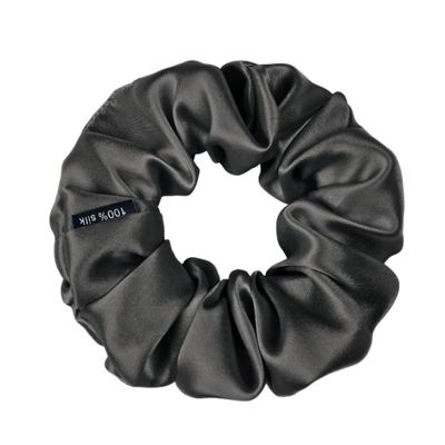 100% Pure Mulberry Silk Scrunchies  Handmade in USA  19 Momme 6A Grade Silk Hair Tie for Women & Girls  Gentle Elastic Ponytail Holder  No-Crease, Prevents Breakage & Frizz  Skinny (Graphite Gray)
