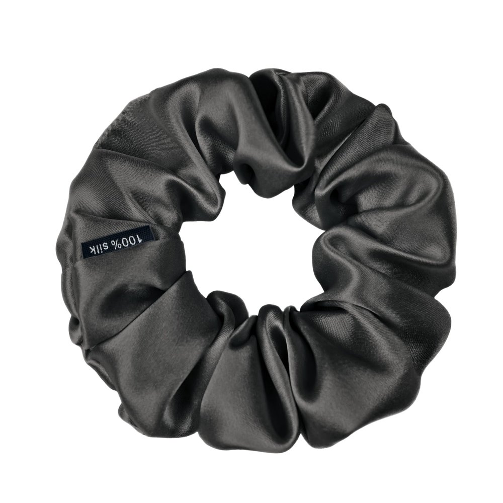 100% Pure Mulberry Silk Scrunchies  Handmade in USA  19 Momme 6A Grade Silk Hair Tie for Women & Girls  Gentle Elastic Ponytail Holder  No-Crease, Prevents Breakage & Frizz  Skinny (Graphite Gray)