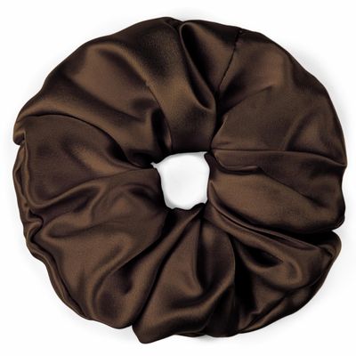 100% Pure Mulberry Silk Scrunchies  Handmade in USA  19 Momme 6A Grade Silk Hair Tie for Women & Girls  Gentle Elastic Ponytail Holder  No-Crease, Prevents Breakage & Frizz  Jumbo (Dark Brown)