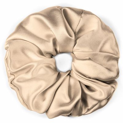 100% Pure Mulberry Silk Scrunchies  Handmade in USA  19 Momme 6A Grade Silk Hair Tie for Women & Girls  Gentle Elastic Ponytail Holder  No-Crease, Prevents Breakage & Frizz  Jumbo (Beige)