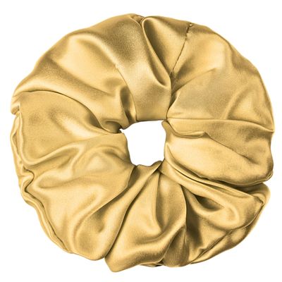 100% Pure Mulberry Silk Scrunchies  Handmade in USA  19 Momme 6A Grade Silk Hair Tie for Women & Girls  Gentle Elastic Ponytail Holder  No-Crease, Prevents Breakage & Frizz  Jumbo (Gold)