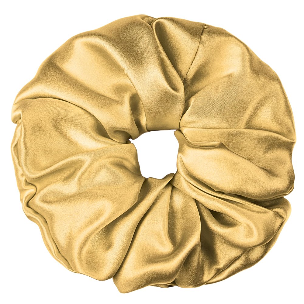 100% Pure Mulberry Silk Scrunchies  Handmade in USA  19 Momme 6A Grade Silk Hair Tie for Women & Girls  Gentle Elastic Ponytail Holder  No-Crease, Prevents Breakage & Frizz  Jumbo (Gold)