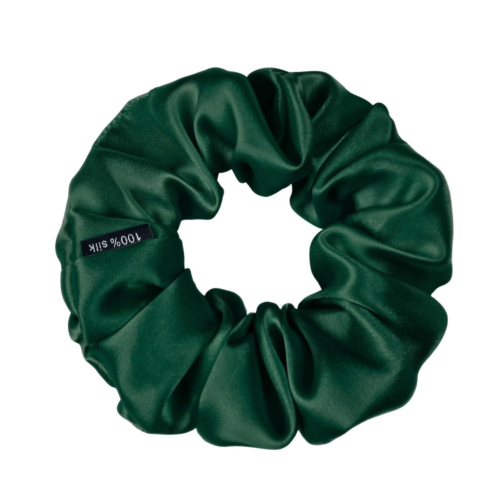 100% Pure Mulberry Silk Scrunchies  Handmade in USA  19 Momme 6A Grade Silk Hair Tie for Women & Girls  Gentle Elastic Ponytail Holder  No-Crease, Prevents Breakage & Frizz  Skinny (Hunter Green)