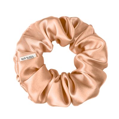 100% Pure Mulberry Silk Scrunchies  Handmade in USA  19 Momme 6A Grade Silk Hair Tie for Women & Girls  Gentle Elastic Ponytail Holder  No-Crease, Prevents Breakage & Frizz  Skinny (peach)