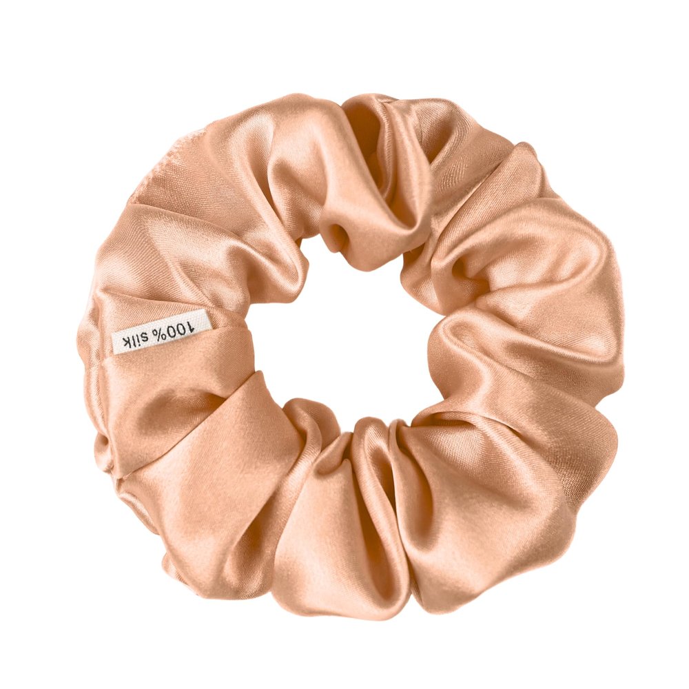 100% Pure Mulberry Silk Scrunchies  Handmade in USA  19 Momme 6A Grade Silk Hair Tie for Women & Girls  Gentle Elastic Ponytail Holder  No-Crease, Prevents Breakage & Frizz  Skinny (peach)