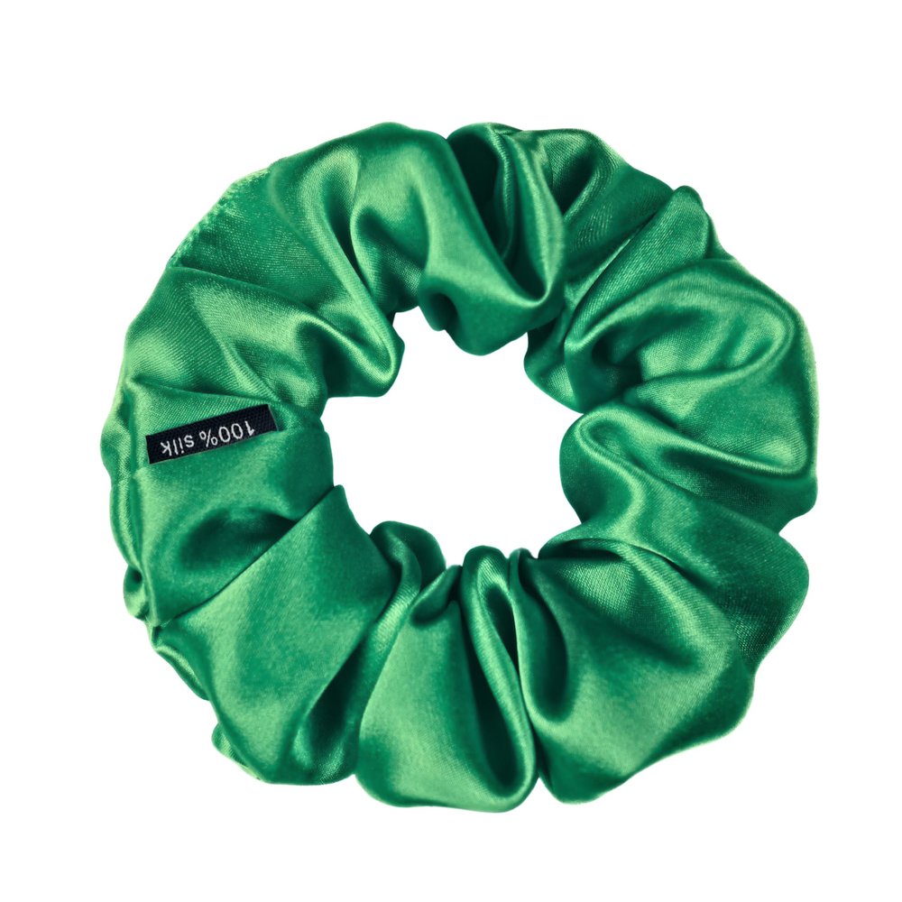 100% Pure Mulberry Silk Scrunchies  Handmade in USA  19 Momme 6A Grade Silk Hair Tie for Women & Girls  Gentle Elastic Ponytail Holder  No-Crease, Prevents Breakage & Frizz  Skinny (Kelly Green)