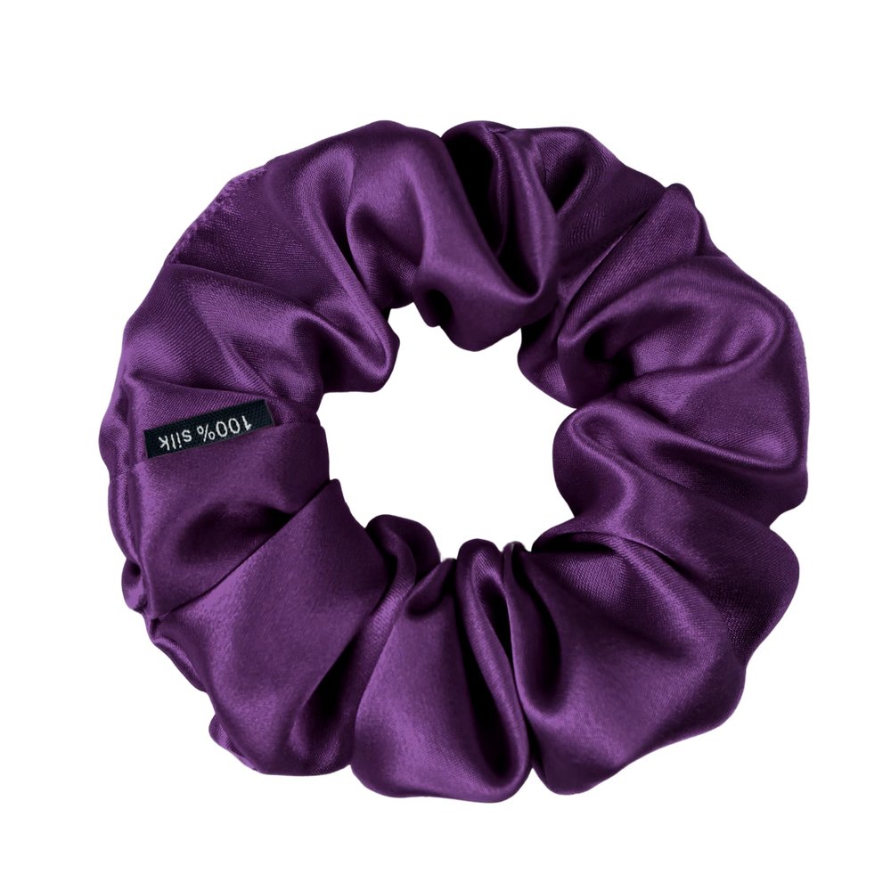 100% Pure Mulberry Silk Scrunchies  Handmade in USA  19 Momme 6A Grade Silk Hair Tie for Women & Girls  Gentle Elastic Ponytail Holder  No-Crease, Prevents Breakage & Frizz  Skinny (Purple)