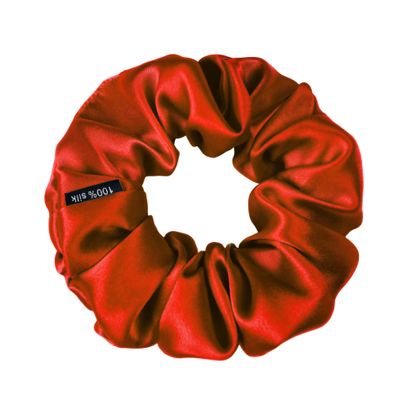 100% Pure Mulberry Silk Scrunchies  Handmade in USA  19 Momme 6A Grade Silk Hair Tie for Women & Girls  Gentle Elastic Ponytail Holder  No-Crease, Prevents Breakage & Frizz  Skinny (red)
