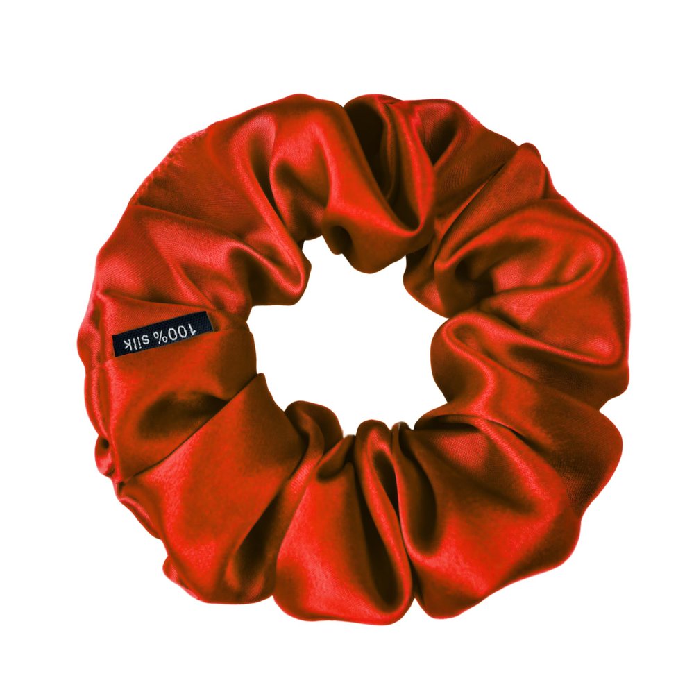 100% Pure Mulberry Silk Scrunchies  Handmade in USA  19 Momme 6A Grade Silk Hair Tie for Women & Girls  Gentle Elastic Ponytail Holder  No-Crease, Prevents Breakage & Frizz  Skinny (red)